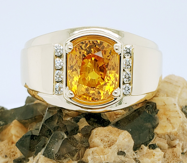 custom ring with golden sapphire