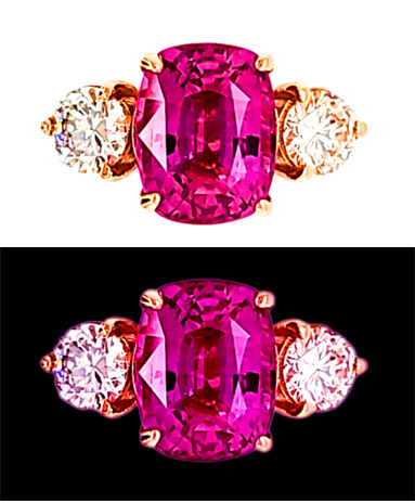 hot magenta pink 5+ct sapphire with 1cts diamonds set in 18kt ring