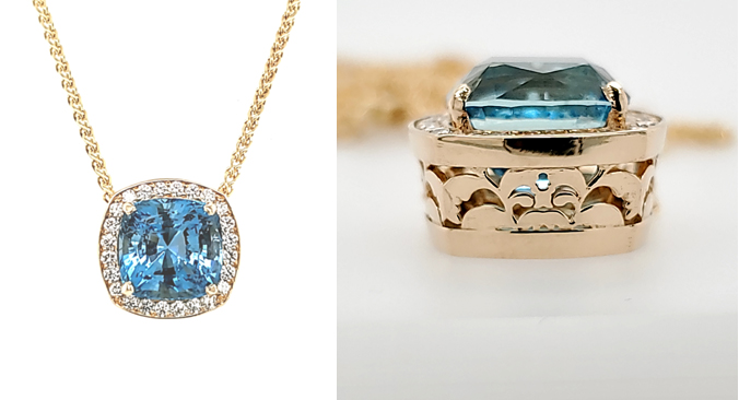 custom aquamarine and diamond pendant