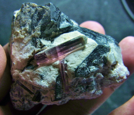 bicolor tourmaline crystal on matrix